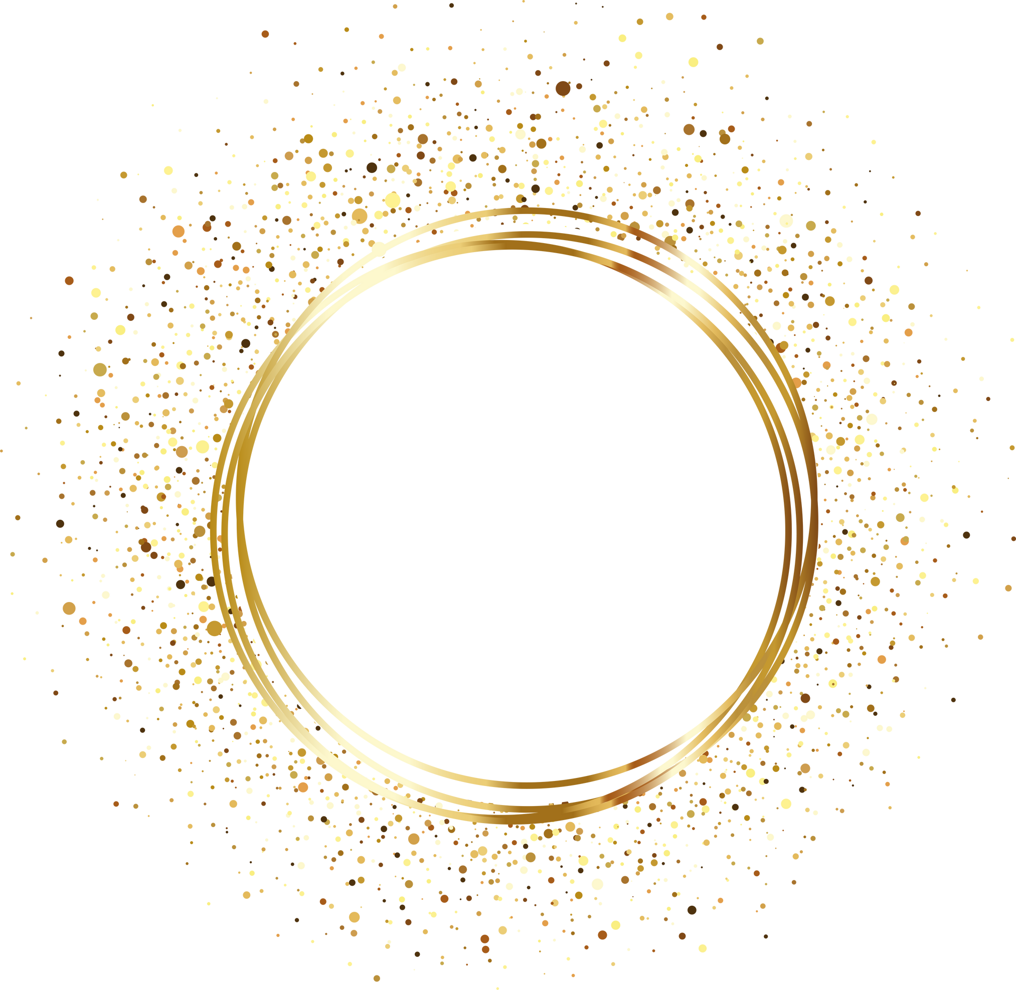 Gold round frame with flying glitter and sequins vector illustration